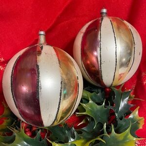Vintage Multicolor Striped Mercury Glass Christmas Ornament Made in Austria 5.5"